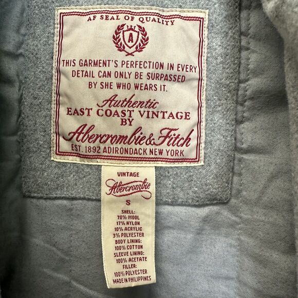 ABERCROMBIE & FITCH Authentic East Coast Vintage Wool Pea Coat Gray Small Vtg. - Picture 7 of 10